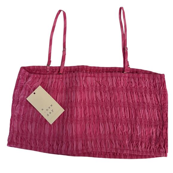 A NEW DAY NWT $20 Hot Pink Striped Smocked Slim Fit Tiny Cropped Tank Top - Picture 5 of 8